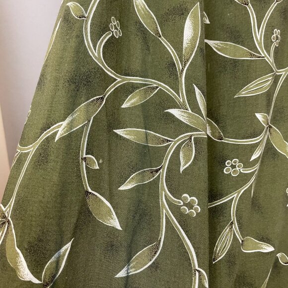 Vintage 90s Dress Green Leafy Floral Momcore Rayon Sleeveless Tie Waist Green - Picture 11 of 15